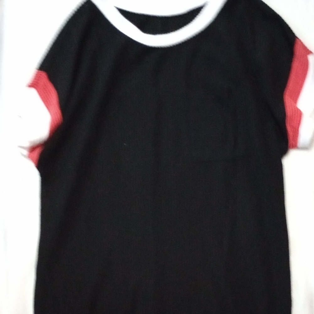 Black Colorblock Dress • White Collar • Red/White Sleeve Accents • Modern